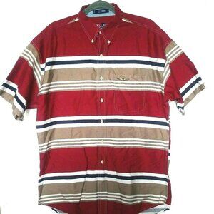 Ralph Lauren Chaps striped shirt Mens red white blue tan Button down Cotton XXL